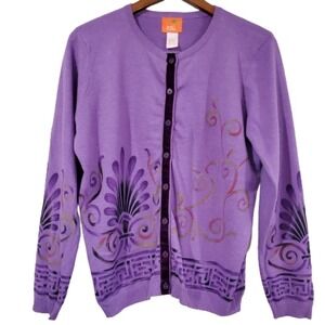 Hearts Of Palm Cardigan Womens Size Large Purple Button Up Sweater Soft Y2K